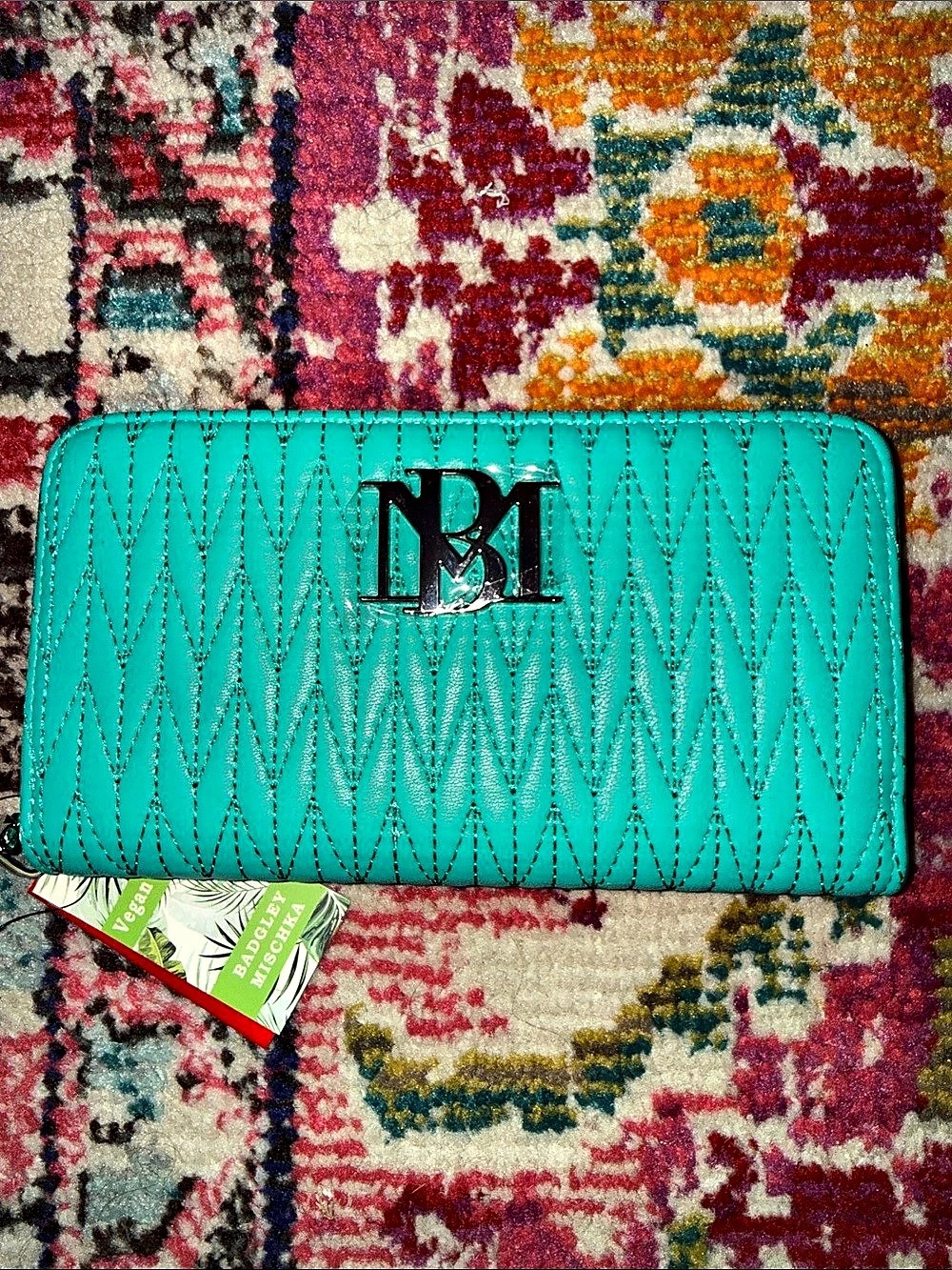 Badgley Mischka Braid Quilting Long Wallet Blue